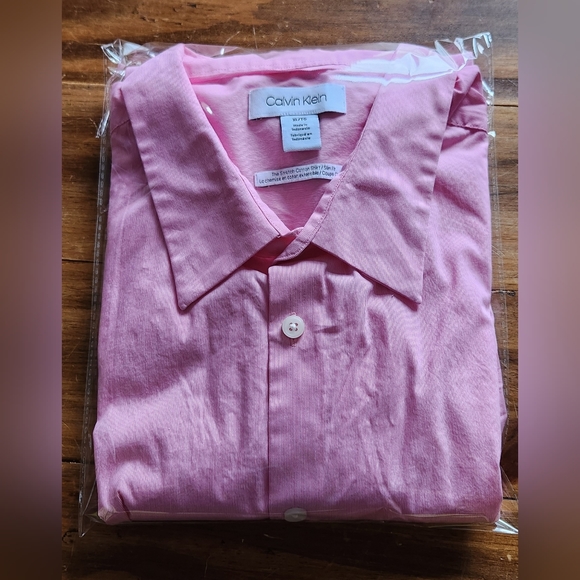 Calvin Klein Pink Stripe Button Stretch Cotton Shirt Slim Fit XL Long Sleeve - Picture 12 of 12